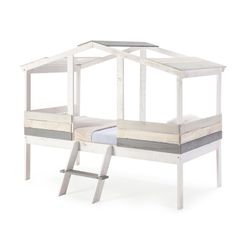 ULISES Lit Cabane en Pin Blanc/Gris, 206x131x165 cm