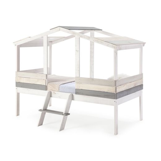ULISES Lit Cabane en Pin Blanc/Gris, 206x131x165 cm