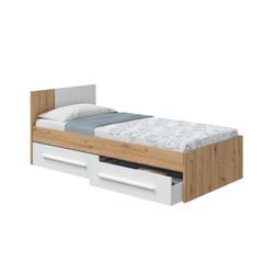 Bed with white and natural wooden headboard, 196x92x77 cm | NOT