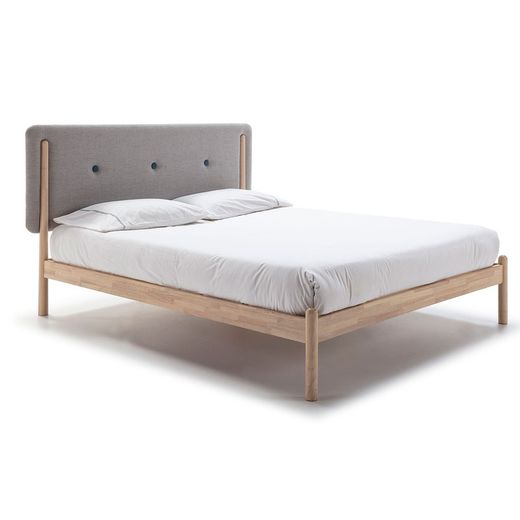 140 cm Bett mit grauem Kopfteil und Lattenrost, 200 x 144 x 109 cm