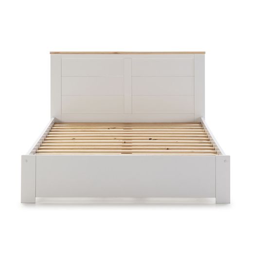 140 cm Bed with AKIRA Base in Pine and White/Natural MDF, 197.7x152.2x100 cm