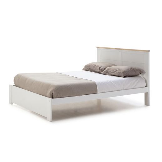 140 cm Bed with AKIRA Base in Pine and White/Natural MDF, 197.7x152.2x100 cm