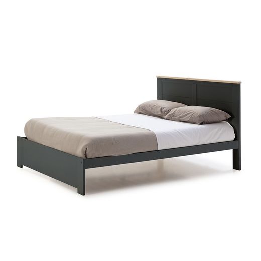 Bed 140 cm met AKIRA-onderstel in antracietgrijs grenen en Mdf, 197.7x152.2x100 cm