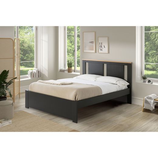 140 cm bed met ENARA onderstel in antraciet/natuur grenen en Mdf, 197,8x153,2x100 cm