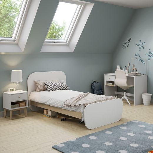 White and natural pine 90 bed, 195.4 x 106.5 x 90 cm | Esteban