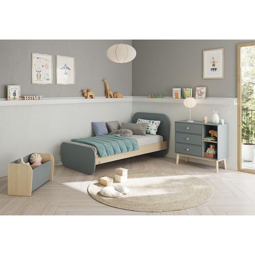 Green and natural pine 90 bed, 195.4 x 106.5 x 90 cm | Esteban