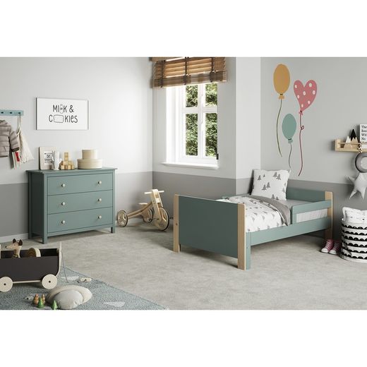 Cama de 90 extensible de pino en verde y natural, 144,2/194,2 x 98,2 x 60 cm | Willi