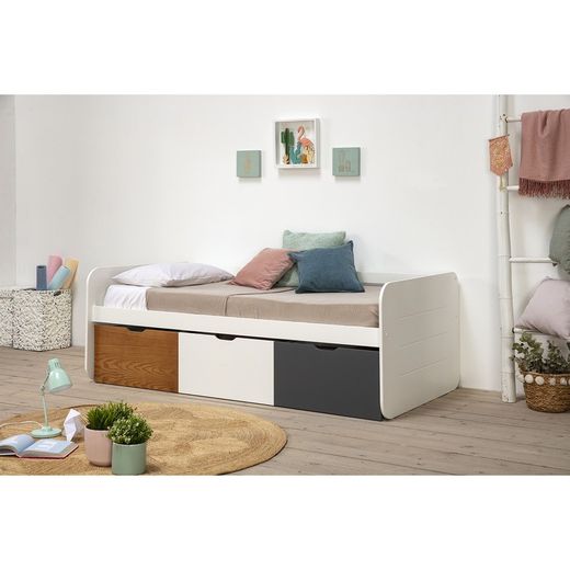 90 Lit REDONA en mélaminé gris anthracite/naturel, 195,2x105x70 cm