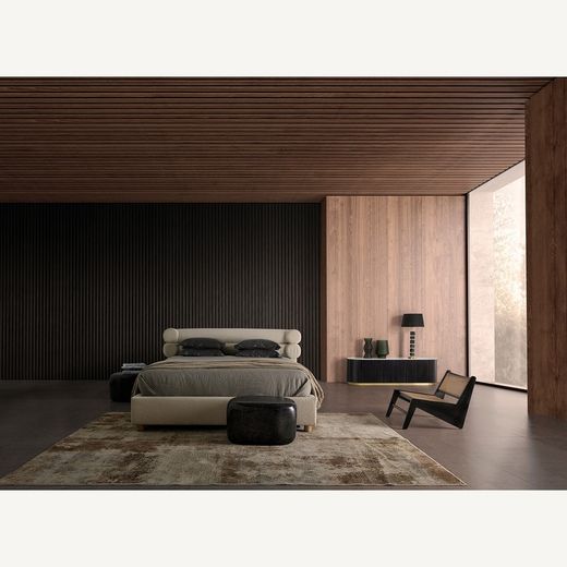 Bed van katoen en grenen in gebroken wit, 212 x 230 x 106 cm | Chiari