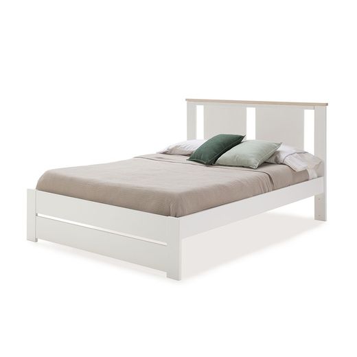 Pine bed in white and natural, 198 x 152.3 x 100 cm | Enara