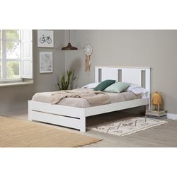Pine bed in white and natural, 198 x 152.3 x 100 cm | Enara