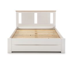 Pine bed in white and natural, 198 x 152.3 x 100 cm | Enara