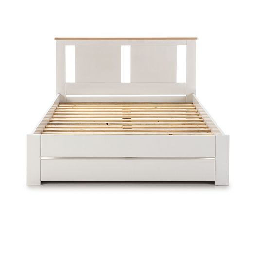 Pine bed in white and natural, 198 x 152.3 x 100 cm | Enara