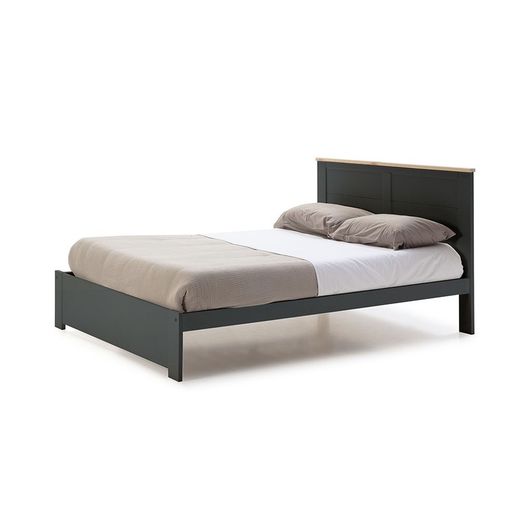 Pine bed in gray and natural, 207.7 x 172.2 x 100 cm | Akira