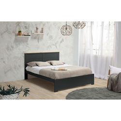 Pine bed in gray and natural, 207.7 x 172.2 x 100 cm | Akira
