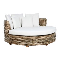 Letto in rattan e tessuto naturale e bianco, 153 x 153 x 64 cm | Indonesia