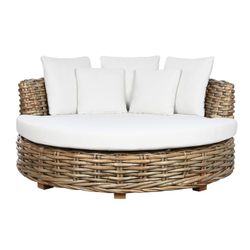Letto in rattan e tessuto naturale e bianco, 153 x 153 x 64 cm | Indonesia
