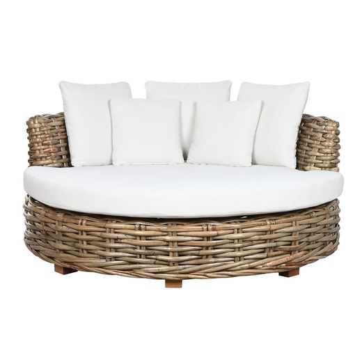 Letto in rattan e tessuto naturale e bianco, 153 x 153 x 64 cm | Indonesia