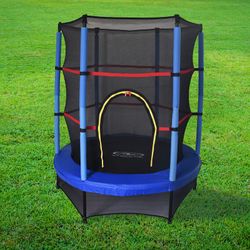 Trampoline with steel net in blue and black, Ø 140 x 160 cm | Happy Jump