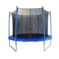 Studsmatta med stålnät i blått och svart, Ø x 244 x 220 cm | flygande