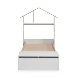 Cama individual de madeira branca e natural, 216,5 x 128,5 x 153 cm | Odessa
