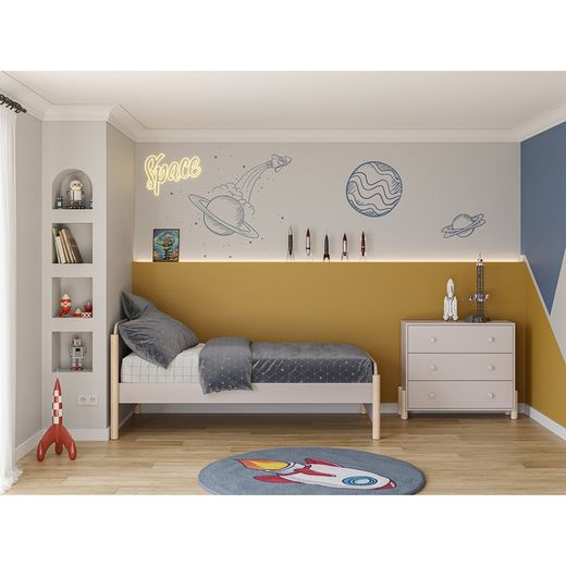 Lit simple en bois couleur crème, 199 x 107,2 x 70 cm | Énola