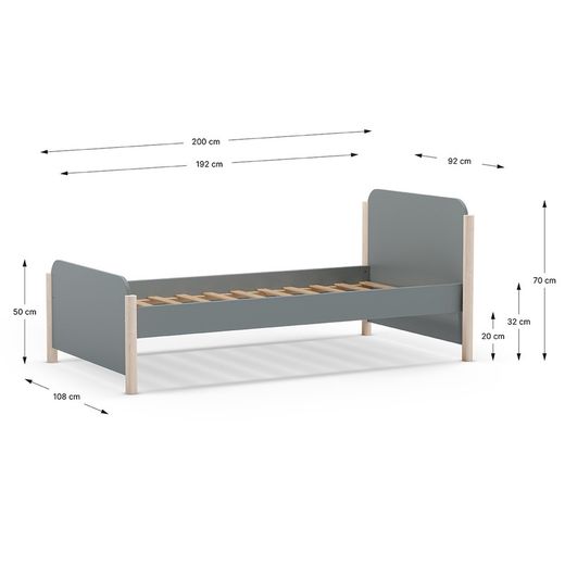 Cama individual de madeira verde, 199 x 107,2 x 70 cm | Enola
