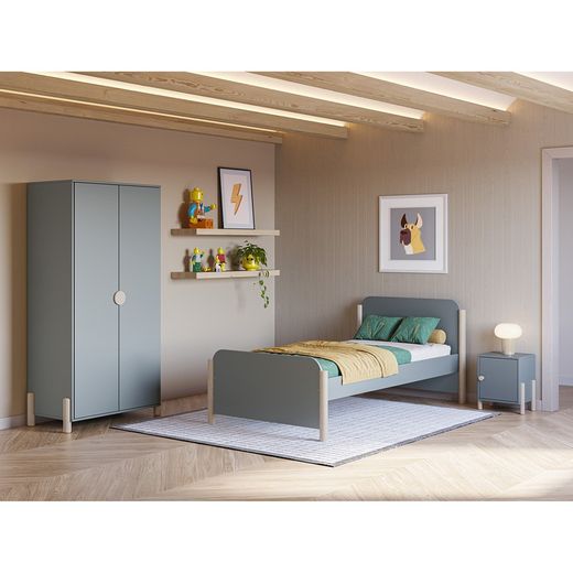 Cama individual de madeira verde, 199 x 107,2 x 70 cm | Enola
