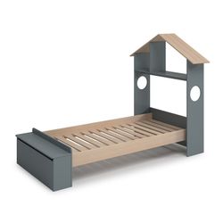 Lit simple en bois vert et naturel, 216,5 x 128,5 x 153 cm | Odessa