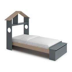 Lit simple en bois vert et naturel, 216,5 x 128,5 x 153 cm | Odessa