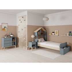 Lit simple en bois vert et naturel, 216,5 x 128,5 x 153 cm | Odessa