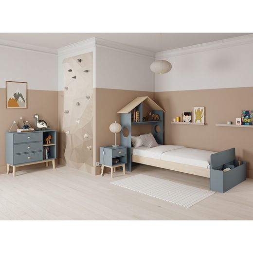 Lit simple en bois vert et naturel, 216,5 x 128,5 x 153 cm | Odessa