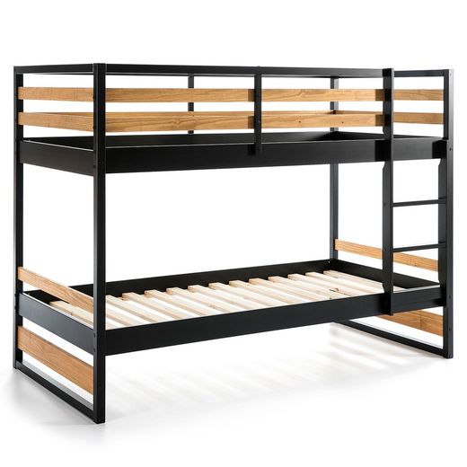 0.90 stapelbed in zwart grenen hout en natuurlijke kleur, 200 x 102,4 x 155,5 cm