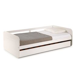 Cama de rodízio de 0,90 em madeira branca com base de ripas, 195,2 x 105 x 60 cm