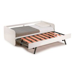 Cama de rodízio de 0,90 em madeira branca com base de ripas, 195,2 x 105 x 60 cm