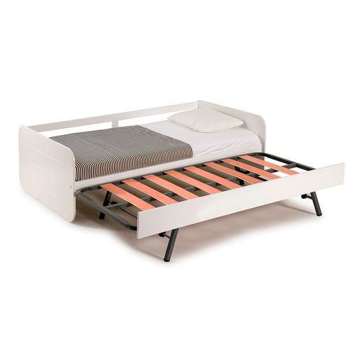 0.90 trundle bed in white wood with slatted base, 195.2 x 105 x 60 cm