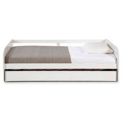 Cama de rodízio de 0,90 em madeira branca com base de ripas, 195,2 x 105 x 60 cm