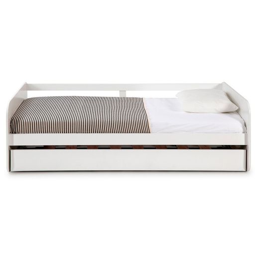 0.90 trundle bed in white wood with slatted base, 195.2 x 105 x 60 cm