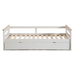 0.90 trundle bed in white wood with slatted base, 199 x 105 x 62 cm
