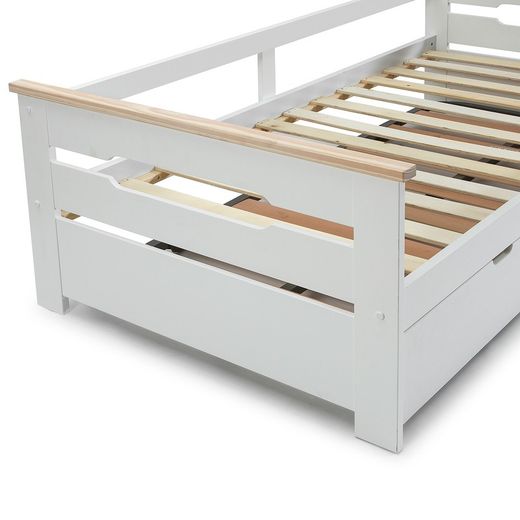 0.90 trundle bed in white wood with slatted base, 199 x 105 x 62 cm