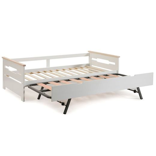 0.90 trundle bed in white wood with slatted base, 199 x 105 x 62 cm