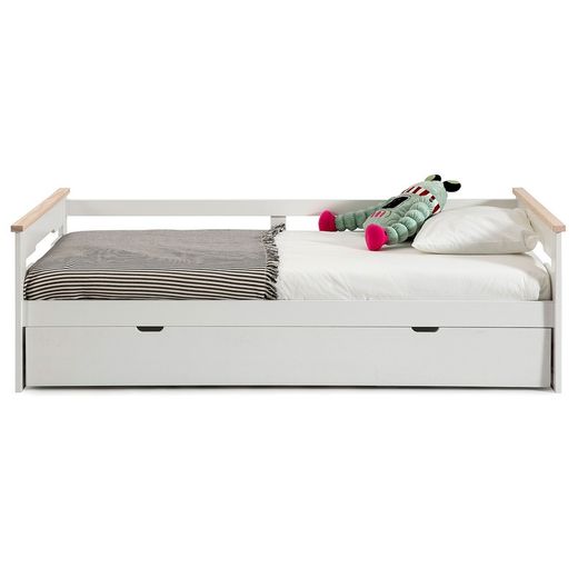 0.90 trundle bed in white wood with slatted base, 199 x 105 x 62 cm