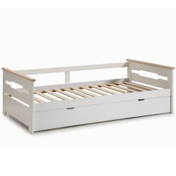 0.90 trundle bed in white wood with slatted base, 199 x 105 x 62 cm