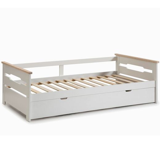 0.90 trundle bed in white wood with slatted base, 199 x 105 x 62 cm