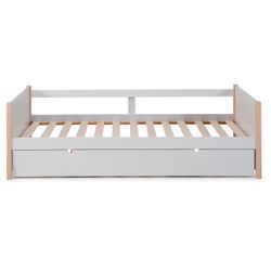0.90 trundle bed in white wood with slatted base, 200 x 98.5 x 62 cm