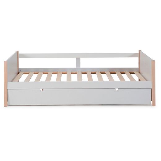 0.90 trundle bed in white wood with slatted base, 200 x 98.5 x 62 cm