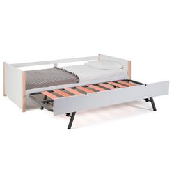 0.90 trundle bed in white wood with slatted base, 200 x 98.5 x 62 cm