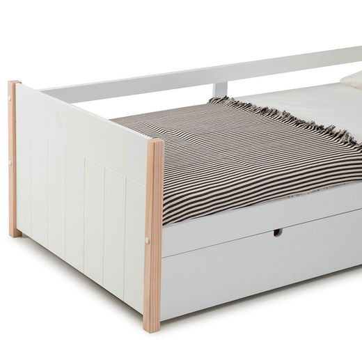 0.90 trundle bed in white wood with slatted base, 200 x 98.5 x 62 cm