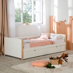 0.90 trundle bed in white wood with slatted base, 200 x 98.5 x 62 cm