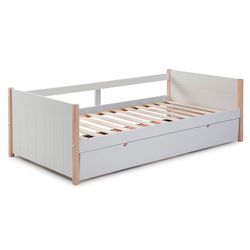 0.90 trundle bed in white wood with slatted base, 200 x 98.5 x 62 cm